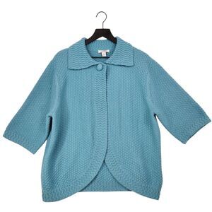 Dress Barn Woman Knit One Button Shrug Sweater Size 18/20 3/4 Sleeve Spring Blue